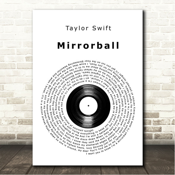 Taylor Swift Mirrorball Vinyl Record Song Lyric Wall Art Canvas Framed Print