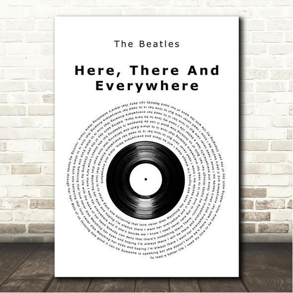 The Beatles Here, There And Everywhere Vinyl Record Song Lyric Wall Art Canvas Framed Print