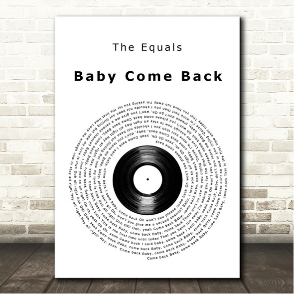 The Equals Baby Come Back Vinyl Record Song Lyric Wall Art Canvas Framed Print