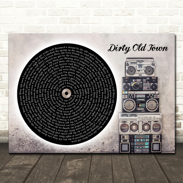 The Pogues Dirty Old Town Vinyl Record & Boom Box Song Lyric Wall Art Canvas Framed Print