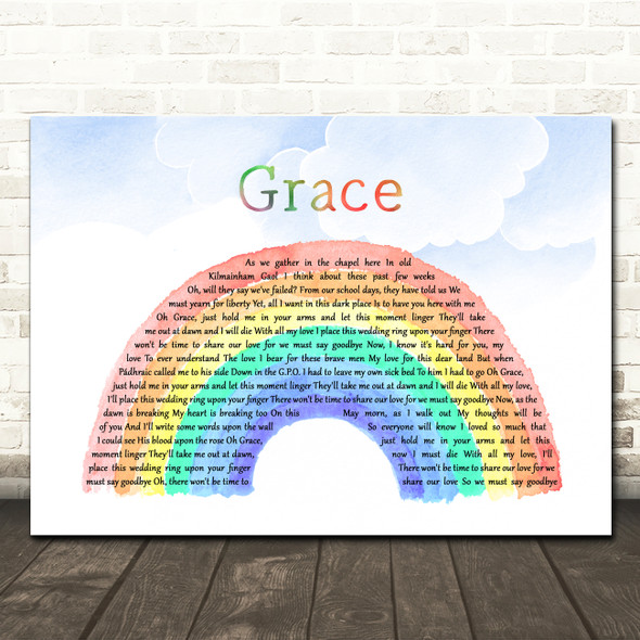 The Dubliners Grace Watercolour Rainbow & Clouds Song Lyric Wall Art Canvas Framed Print