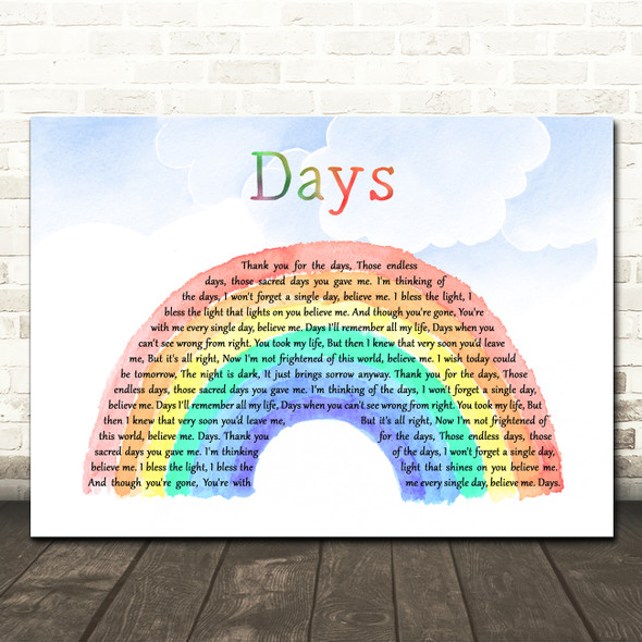 The Kinks Days Watercolour Rainbow & Clouds Song Lyric Wall Art Canvas Framed Print