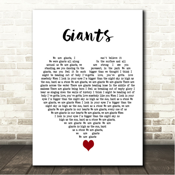 Take That Giants White Heart Song Lyric Wall Art Canvas Framed Print