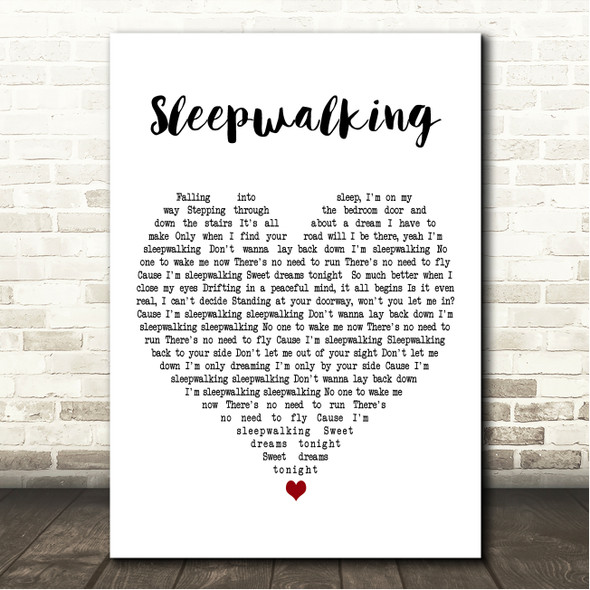 Take That Sleepwalking White Heart Song Lyric Wall Art Canvas Framed Print