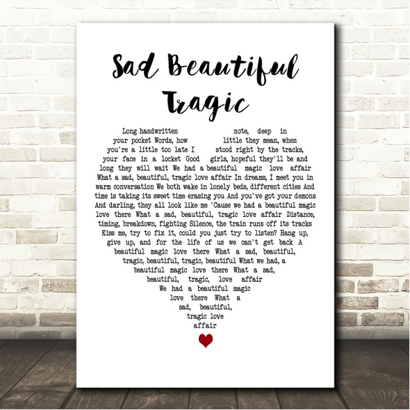 Taylor Swift Sad Beautiful Tragic White Heart Song Lyric Wall Art Canvas Framed Print