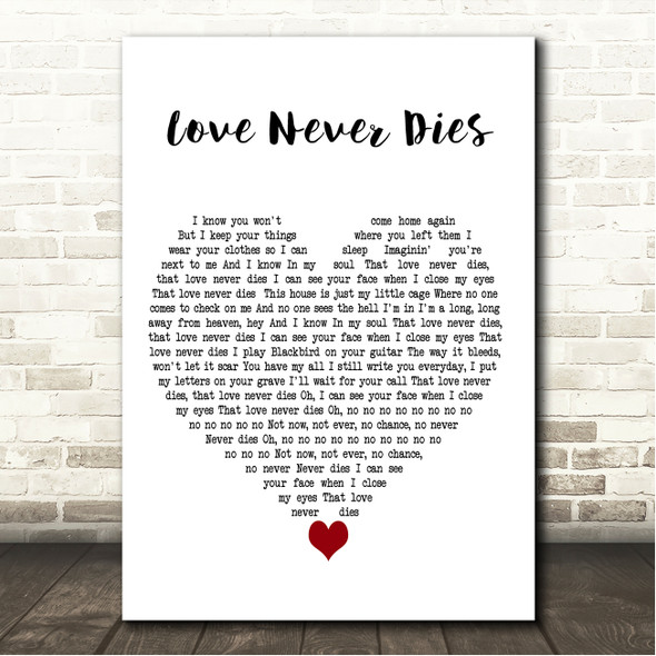 The Interrupters Love Never Dies White Heart Song Lyric Wall Art Canvas Framed Print