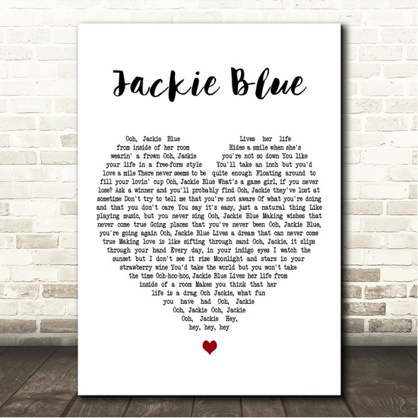 The Ozark Mountain Daredevils Jackie Blue White Heart Song Lyric Wall Art Canvas Framed Print