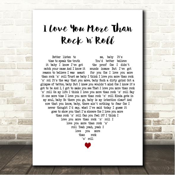 Thunder I Love You More Than Rock n Roll White Heart Song Lyric Wall Art Canvas Framed Print