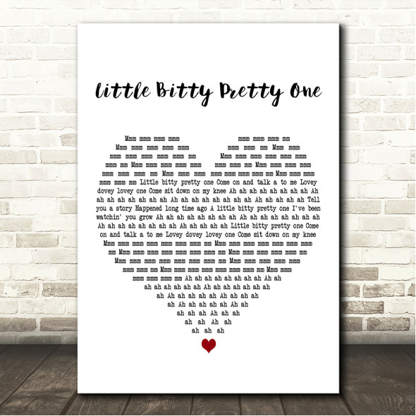 Thurston Harris Little Bitty Pretty One White Heart Song Lyric Wall Art Canvas Framed Print