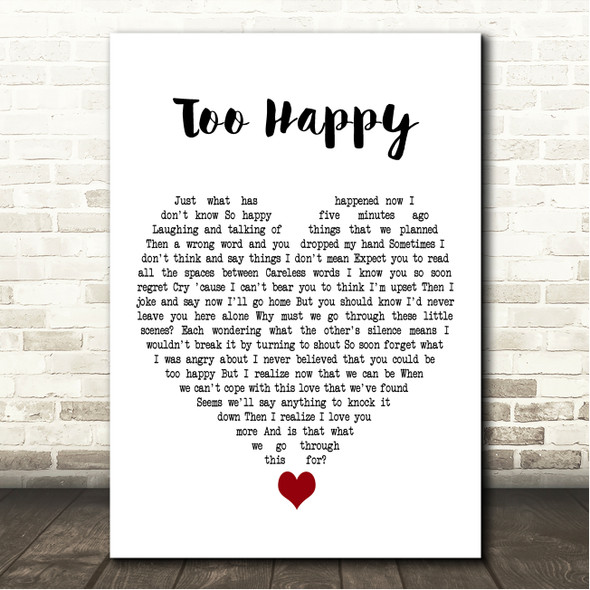 Tracey Thorn Too Happy White Heart Song Lyric Wall Art Canvas Framed Print