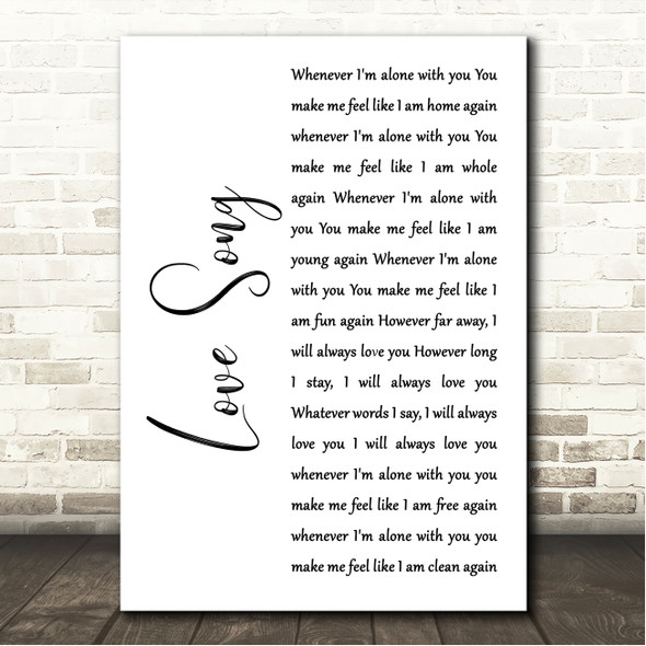 The Cure Love Song White Script Song Lyric Wall Art Canvas Framed Print