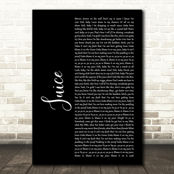 Lizzo Juice Black Script Song Lyric Wall Art Print
