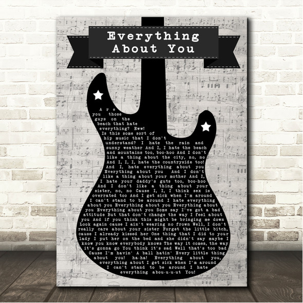 Ugly Kid Joe Everything About You Electric Guitar Music Script Song Lyric Wall Art Canvas Framed Print