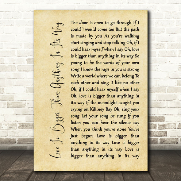 U2 Love Is Bigger Than Anything In Its Way Rustic Script Song Lyric Wall Art Canvas Framed Print