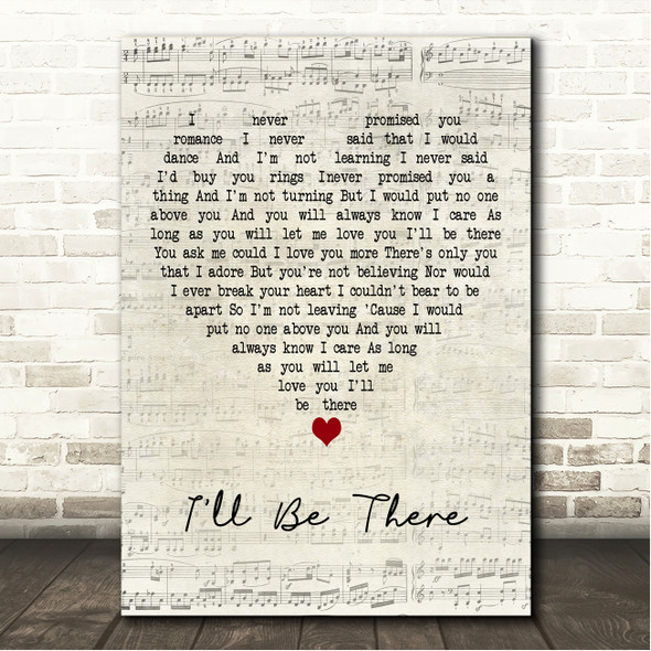UB40 I'll Be There Script Heart Song Lyric Wall Art Canvas Framed Print