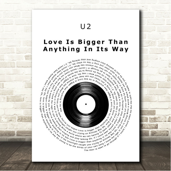 U2 Love Is Bigger Than Anything In Its Way Vinyl Record Song Lyric Wall Art Canvas Framed Print