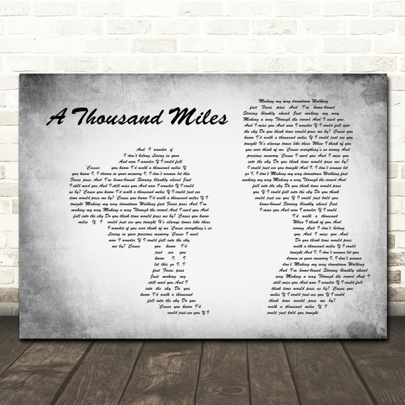 Vanessa Carlton A Thousand Miles Man Lady Couple Grey Song Lyric Wall Art Canvas Framed Print