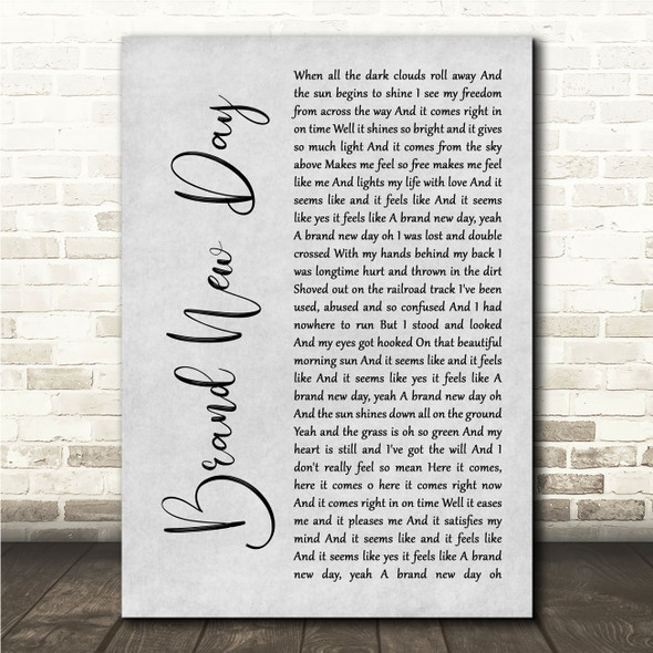 Van Morrison Brand New Day Grey Rustic Script Song Lyric Wall Art Canvas Framed Print