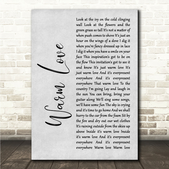 Van Morrison Warm Love Grey Rustic Script Song Lyric Wall Art Canvas Framed Print