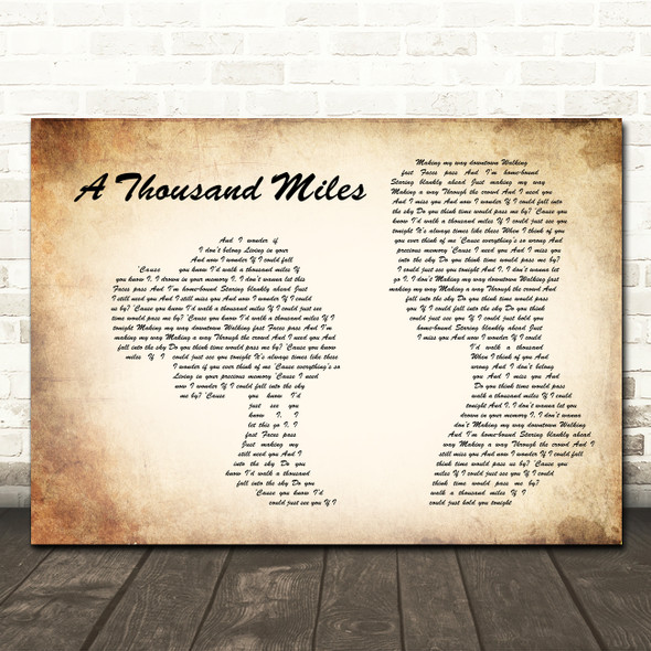 Vanessa Carlton A Thousand Miles Man Lady Couple Song Lyric Wall Art Canvas Framed Print
