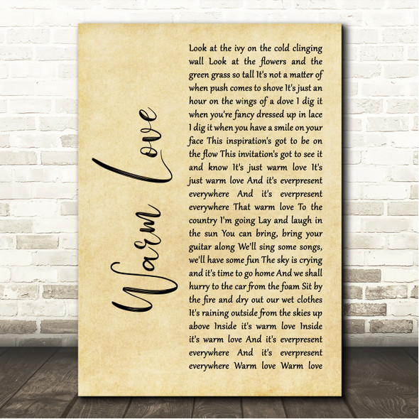 Van Morrison Warm Love Rustic Script Song Lyric Wall Art Canvas Framed Print