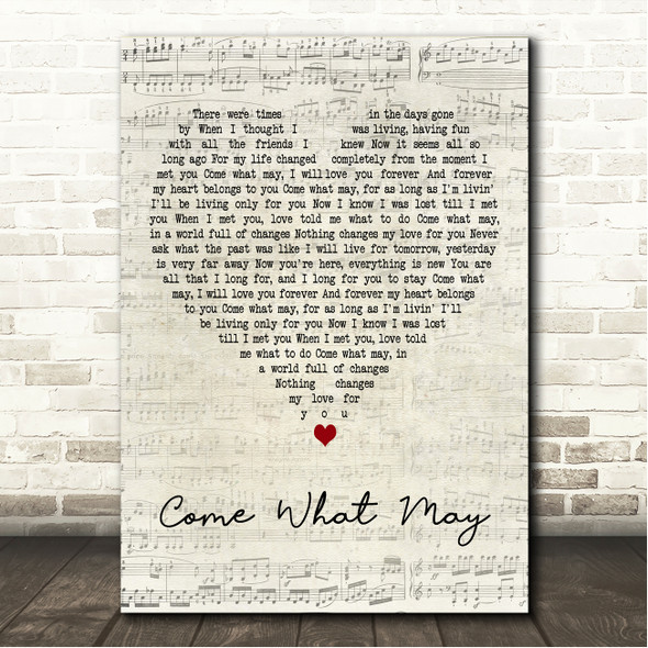 Vicky Leandros Come What May Script Heart Song Lyric Wall Art Canvas Framed Print