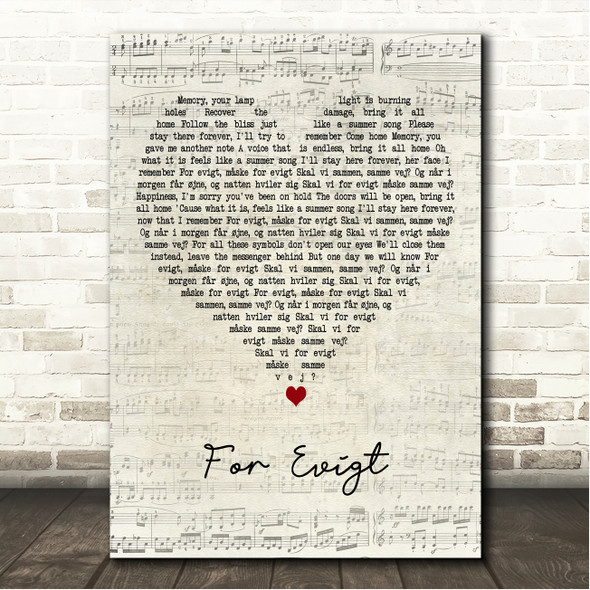 Volbeat For Evigt Script Heart Song Lyric Wall Art Canvas Framed Print