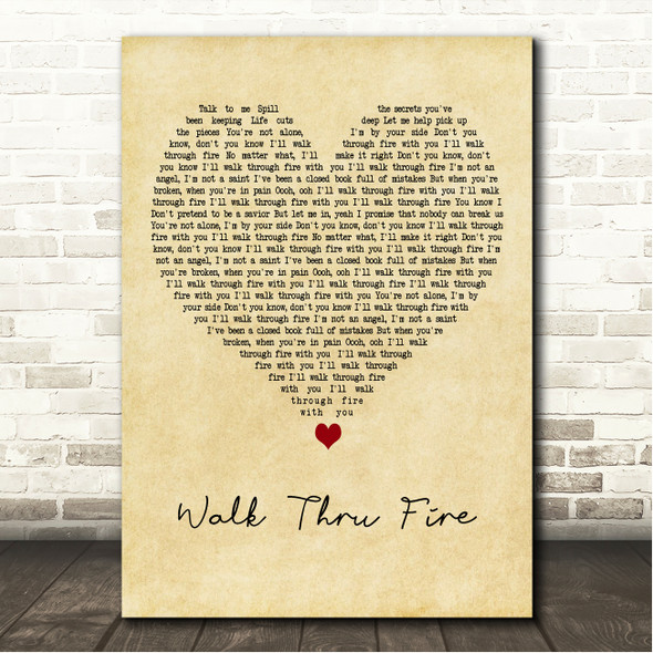 Vicetone Walk Thru Fire Vintage Heart Song Lyric Wall Art Canvas Framed Print