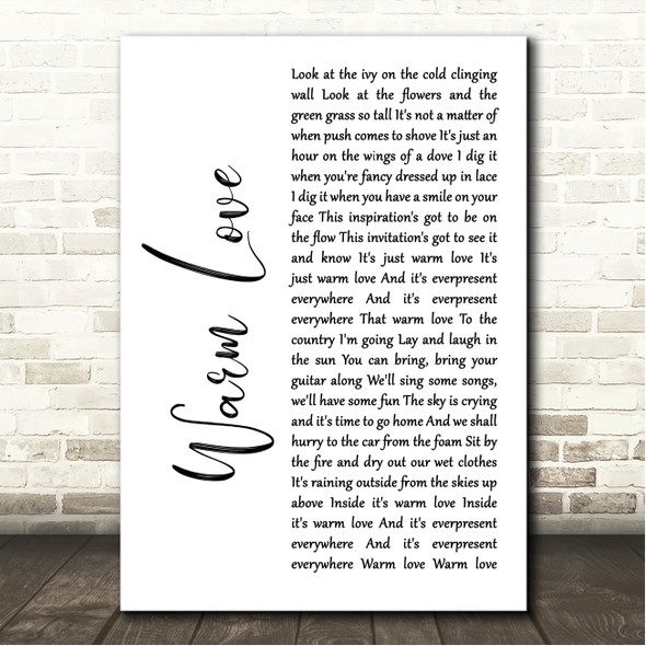 Van Morrison Warm Love White Script Song Lyric Wall Art Canvas Framed Print