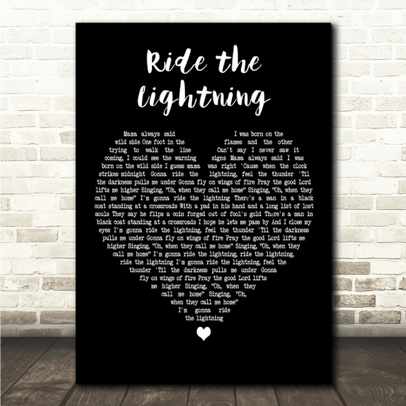 Warren Zeiders Ride the Lightning Black Heart Song Lyric Wall Art Canvas Framed Print