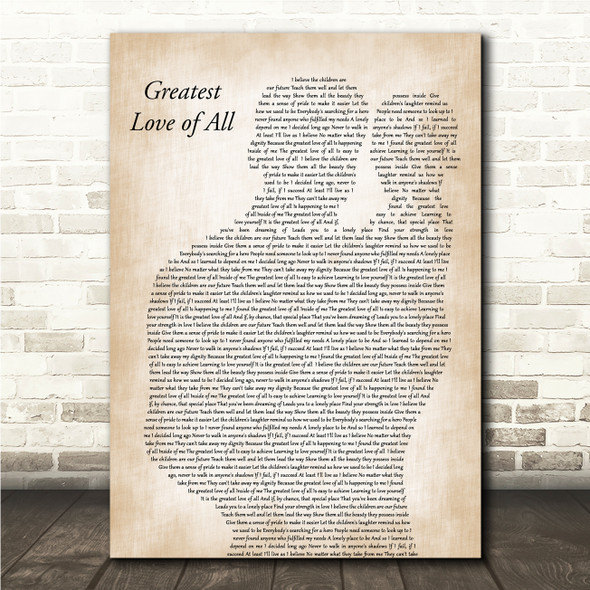 Whitney Houston Greatest Love of All Father & Baby Song Lyric Wall Art Canvas Framed Print
