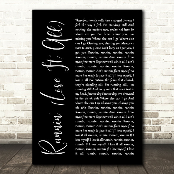 Naughty Boy Runnin' (Lose It All) Black Script Song Lyric Wall Art Print