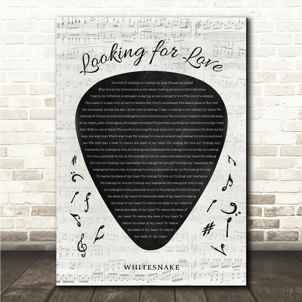 Whitesnake Looking for Love Guitar Pick Plectrum Song Lyric Wall Art Canvas Framed Print