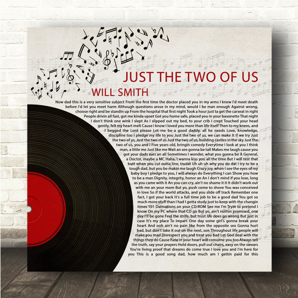 Will Smith Just The Two Of Us Half Record & Music Notes Square Song Lyric Wall Art Canvas Framed Print