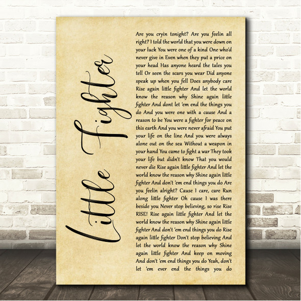 White Lion Little Fighter Rustic Script Song Lyric Wall Art Canvas Framed Print