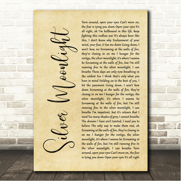 Within Temptation Silver Moonlight Rustic Script Song Lyric Wall Art Canvas Framed Print