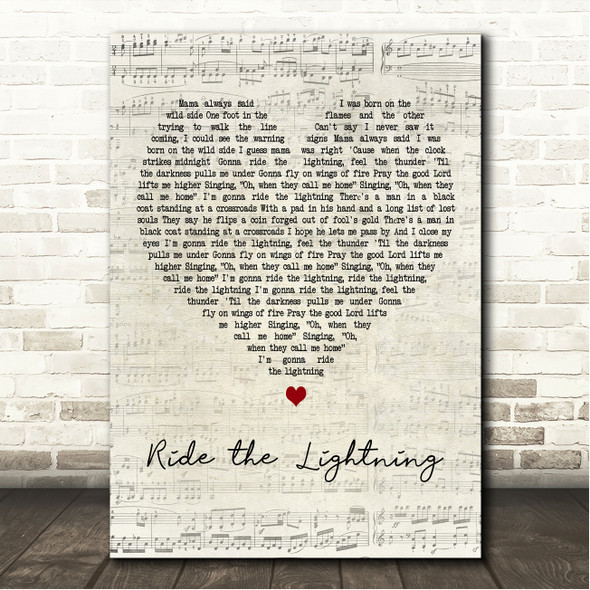 Warren Zeiders Ride the Lightning Script Heart Song Lyric Wall Art Canvas Framed Print