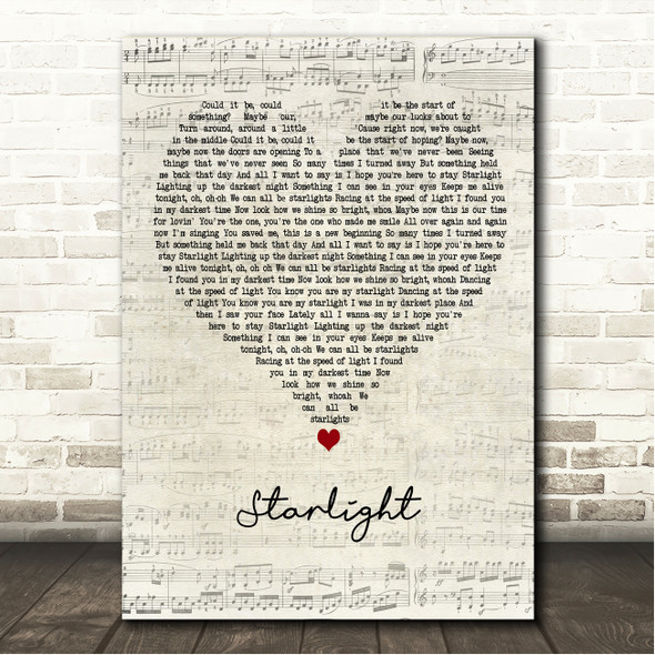 Westlife Starlight Script Heart Song Lyric Wall Art Canvas Framed Print