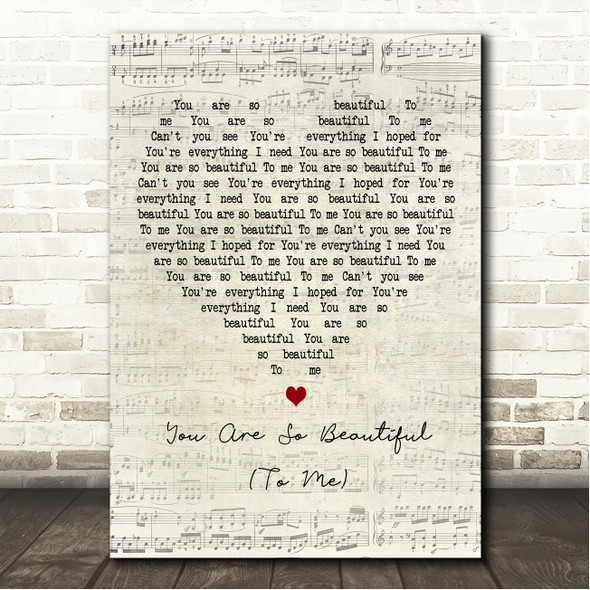 Westlife You Are So Beautiful (To Me) Script Heart Song Lyric Wall Art Canvas Framed Print