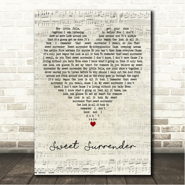 Wet Wet Wet Sweet Surrender Script Heart Song Lyric Wall Art Canvas Framed Print