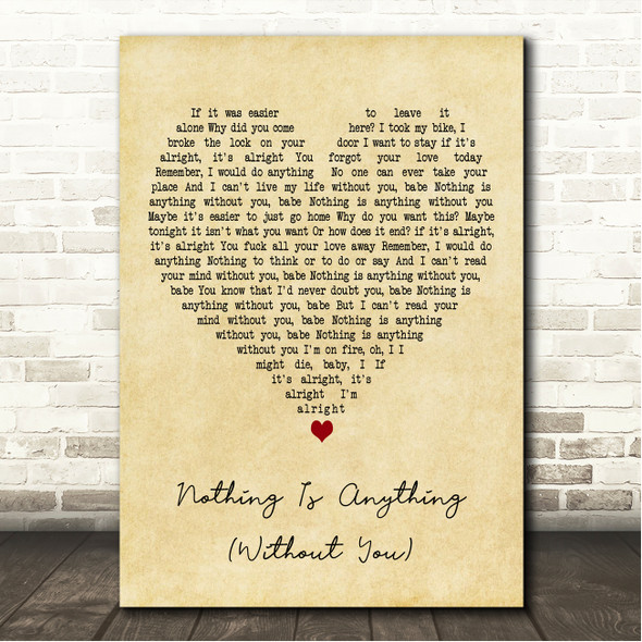 Wintersleep Nothing Is Anything (Without You) Vintage Heart Song Lyric Wall Art Canvas Framed Print