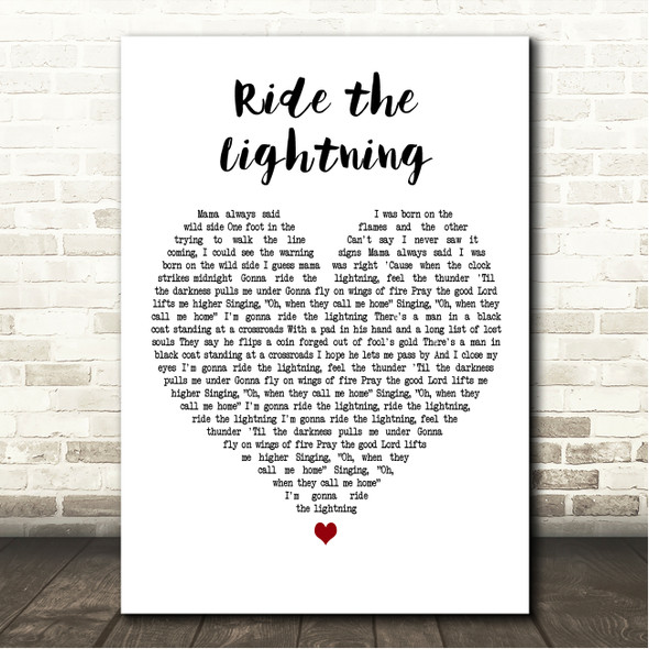 Warren Zeiders Ride the Lightning White Heart Song Lyric Wall Art Canvas Framed Print