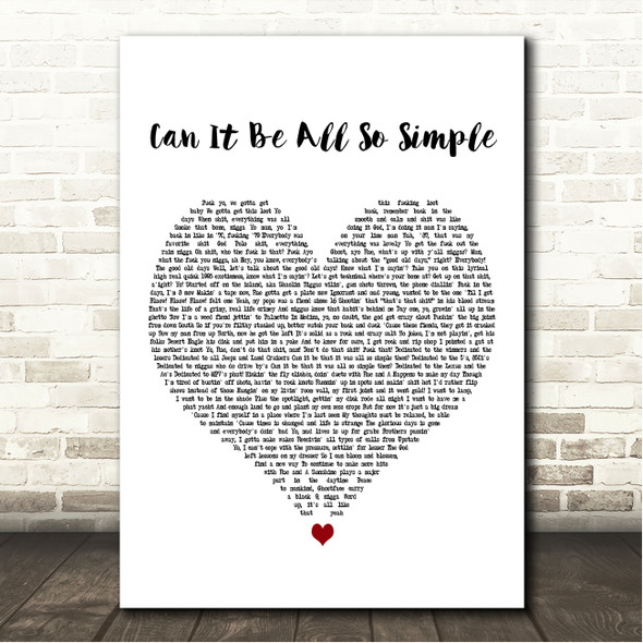 Wu-Tang Clan Can It Be All So Simple White Heart Song Lyric Wall Art Canvas Framed Print