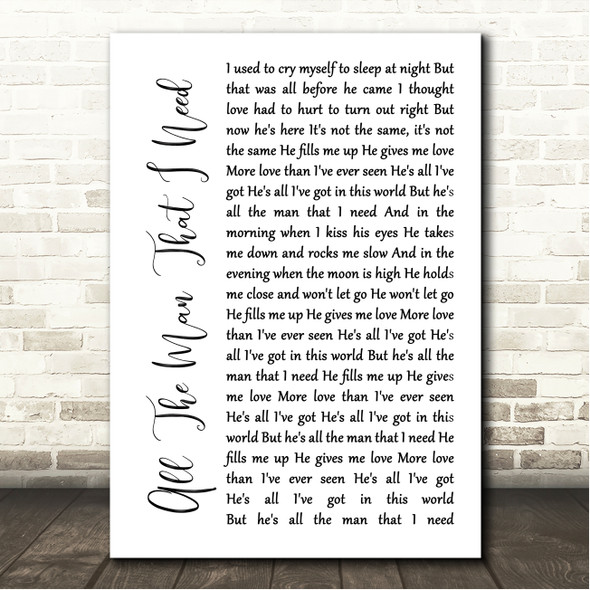 Whitney Houston All The Man That I Need White Script Song Lyric Wall Art Canvas Framed Print