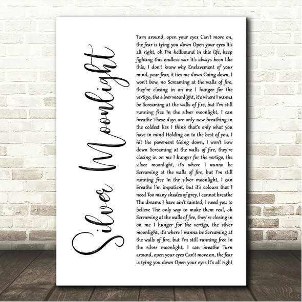Within Temptation Silver Moonlight White Script Song Lyric Wall Art Canvas Framed Print