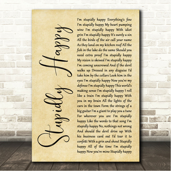 XTC Stupidly Happy Rustic Script Song Lyric Wall Art Canvas Framed Print