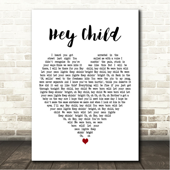 X Ambassadors Hey Child White Heart Song Lyric Wall Art Canvas Framed Print