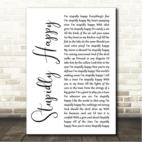 XTC Stupidly Happy White Script Song Lyric Wall Art Canvas Framed Print