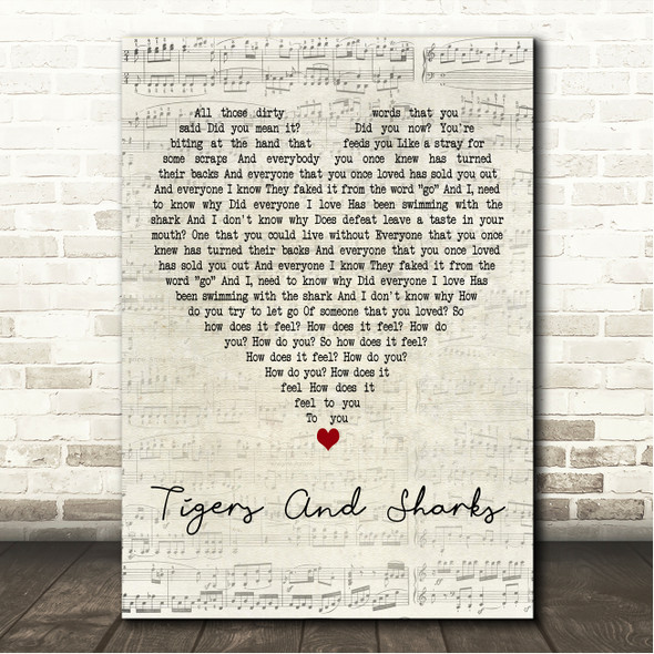 You Me At Six Tigers And Sharks Script Heart Song Lyric Wall Art Canvas Framed Print