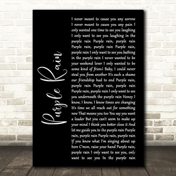 Prince Purple Rain Black Script Song Lyric Wall Art Print